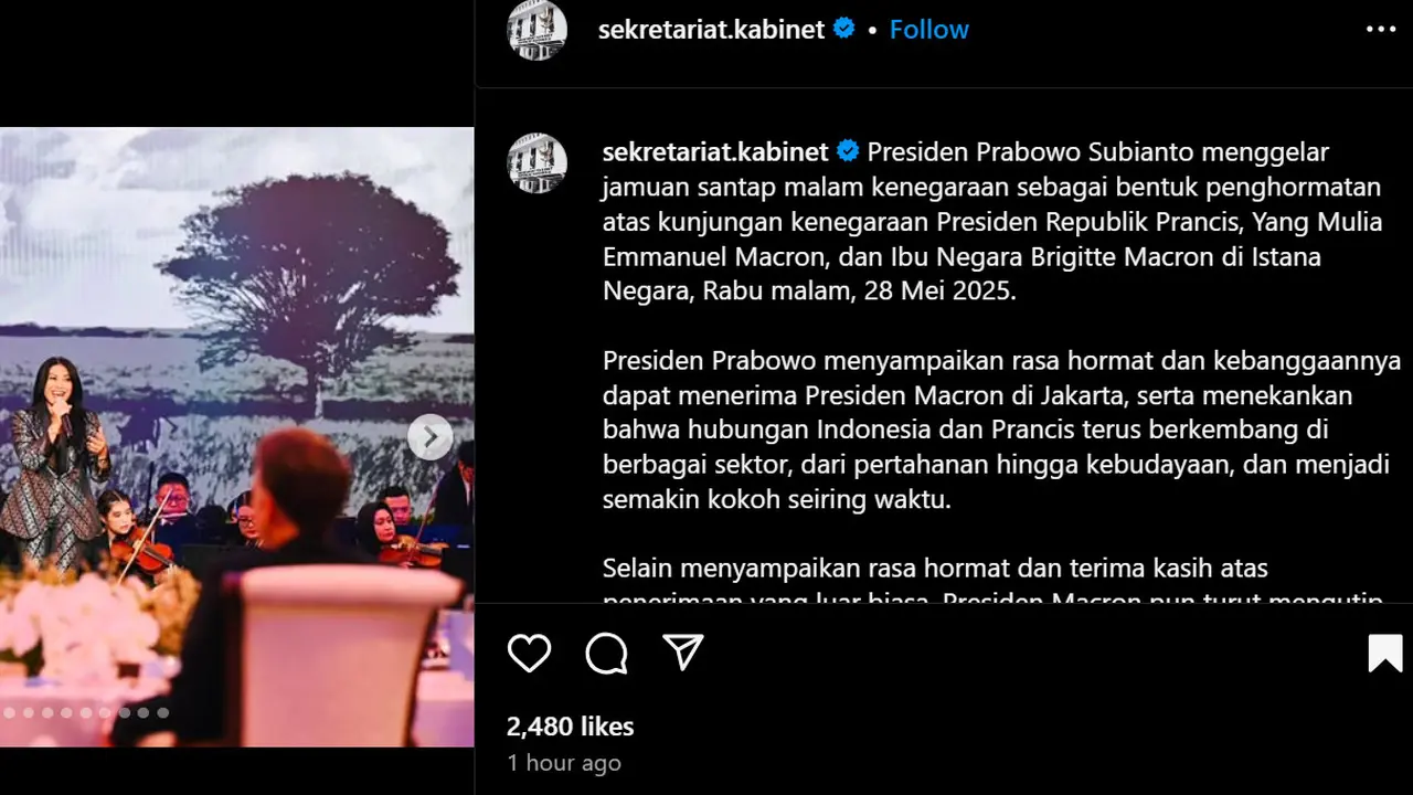 Unggagan Sekretariat Kabinet tentang penampilan Anggun. (Instagram/ sekretariat.kabinet)