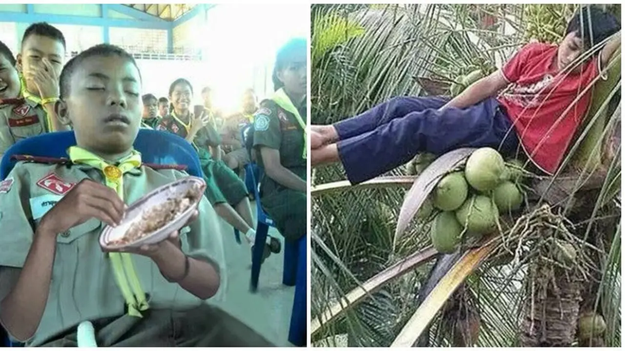 6 Bocah Ketiduran Karena Kelelahan Ini Bikin Tepuk Jidat, di Sembarang Tempat