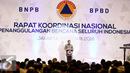 Kepala Badan Nasional Penanggulangan Bencana (BNPB) Willem Rampangilei memberikan kata sambutan saat pembukaan Rapat Koordinasi Nasional (Rakornas) Penanggulangan Bencana seluruh Indonesia di Jakarta, Rabu (24/2). (Liputan6.com/Faizal Fanani)
