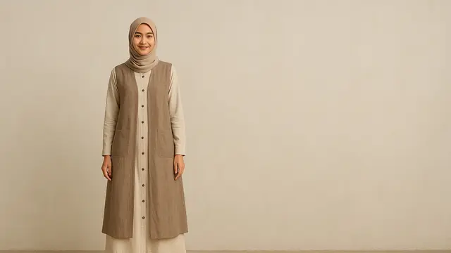 Model Gamis Rompi Depan Modern 2025/Gambar via AI