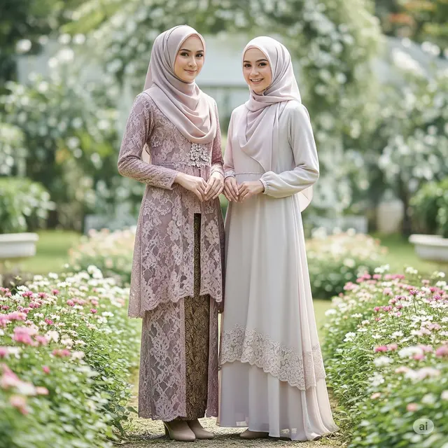 Gamis Polos Kombinasi Renda Modern 2025. Foto: Gemini