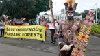 Sejumlah masyarakat adat suku Awyu melakukan unjuk rasa di depan Istana Merdeka, Jakarta, Kamis (11/5/2023). Masyarakat adat suku Awyu dari Boven Digoel, Papua Selatan, tersebut meminta pemerintah mempertahankan hutan adat yang terancam oleh konsesi sejumlah perusahaan sawit di daerah itu. (Liputan6.com/Angga Yuniar)