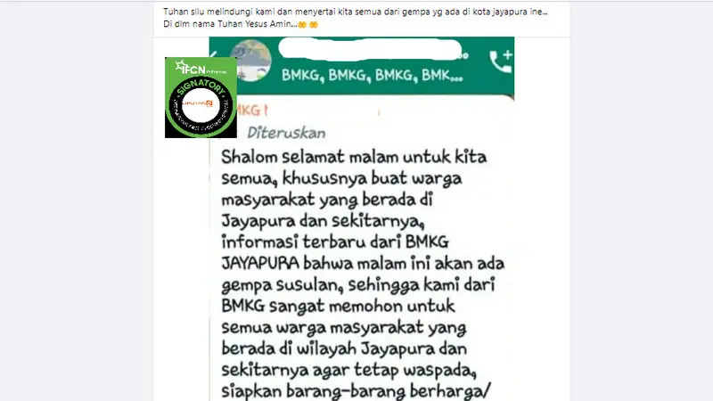 Penelusuran klaim informasi terbaru dari BMKG ada tujuh provinsi terancam gempa bumi.