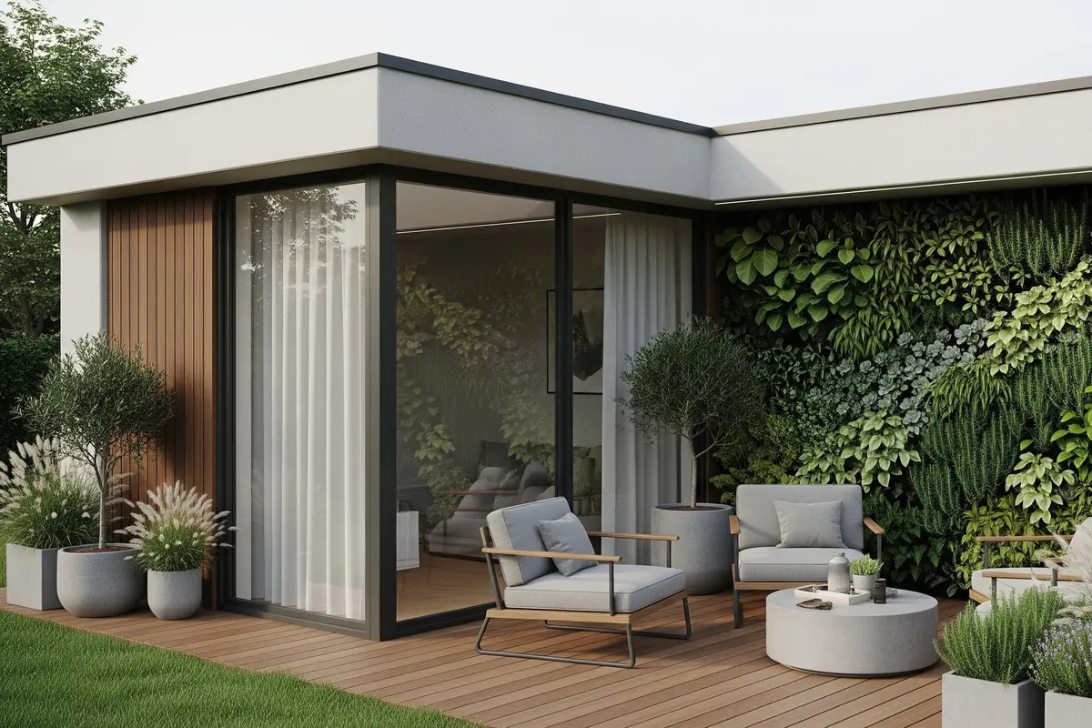 Model Rumah Mungil Tapi Punya Kebun Vertikal dan Teras Cantik yang Asri (Image by Gemini AI)