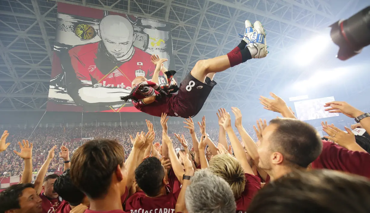 Andres Iniesta total tampil dalam 134 laga di semua ajang bareng Vissel Kobe selama 5 musim dengan torehan 26 gol dan 25 assist. (AFP/Jiji Press)