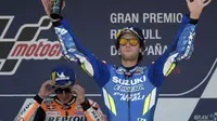 Pembalap Suzuki, Alex Rins, finis kedua pada balapan MotoGP Jerez, Minggu (5/5/2019). (AFP/Jorge Guerrero)