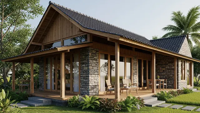 9 Contoh Rumah Desa Minimalis dengan Nuansa Kayu dan Batu Alam, Sentuhan Rustic Modern