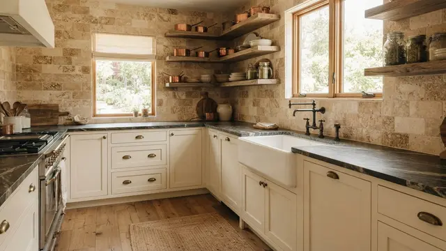 Model Backsplash Dapur dengan Motif Batu