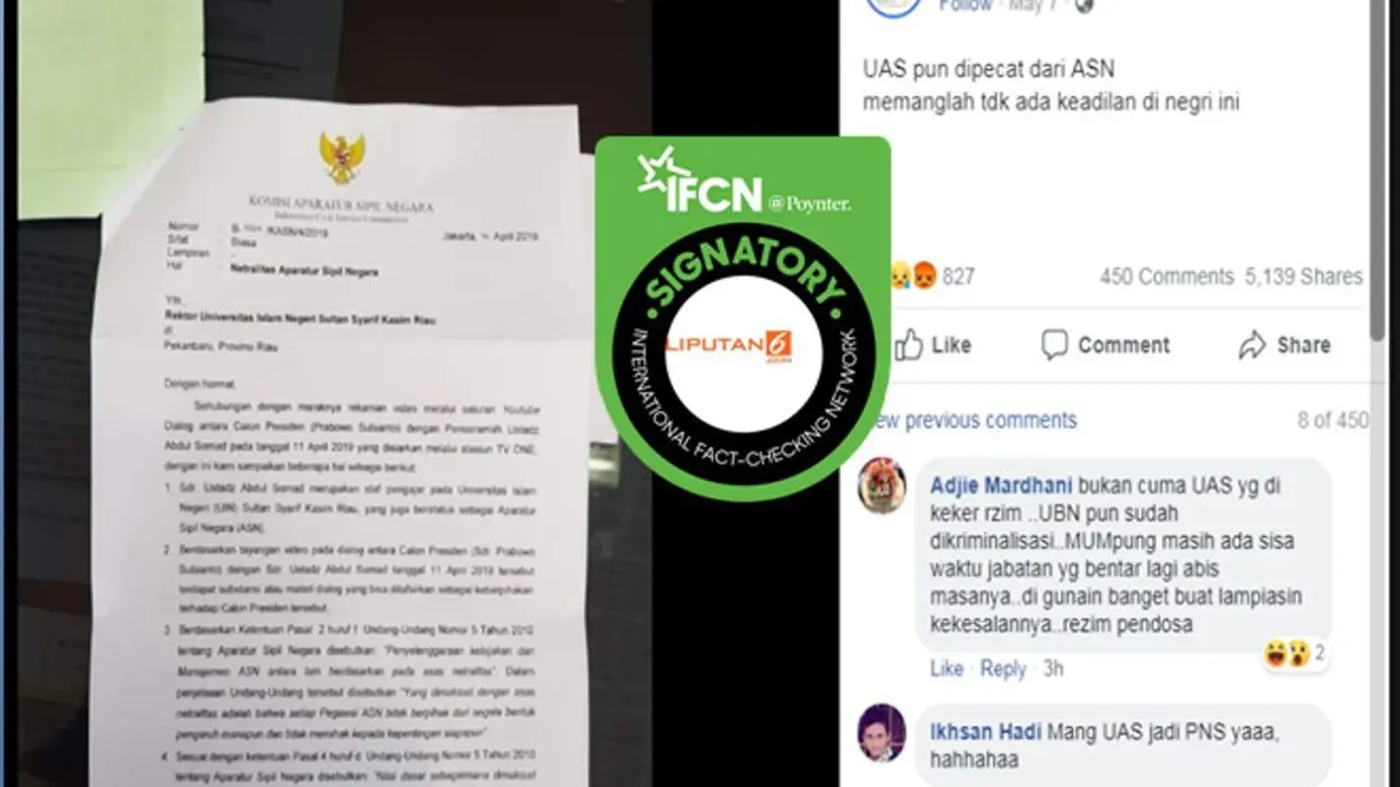[Cek Fakta] Viral Foto Surat Pemecatan UAS dari Dosen UIN Suska Riau, Benarkah?