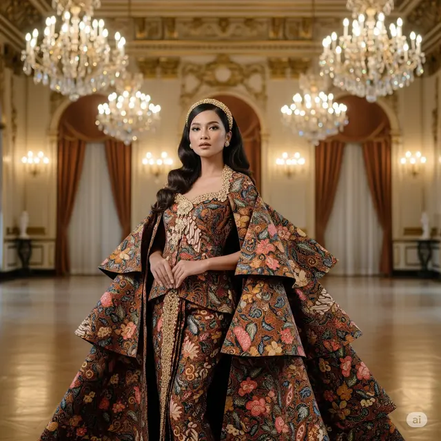 Model Dress Batik Brokat Layer Cape Elegan