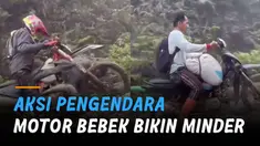 Dengan mesin dan roda yang tak sebesar motor trail dengan mudah melaju lalui jalan bukit yang becek.