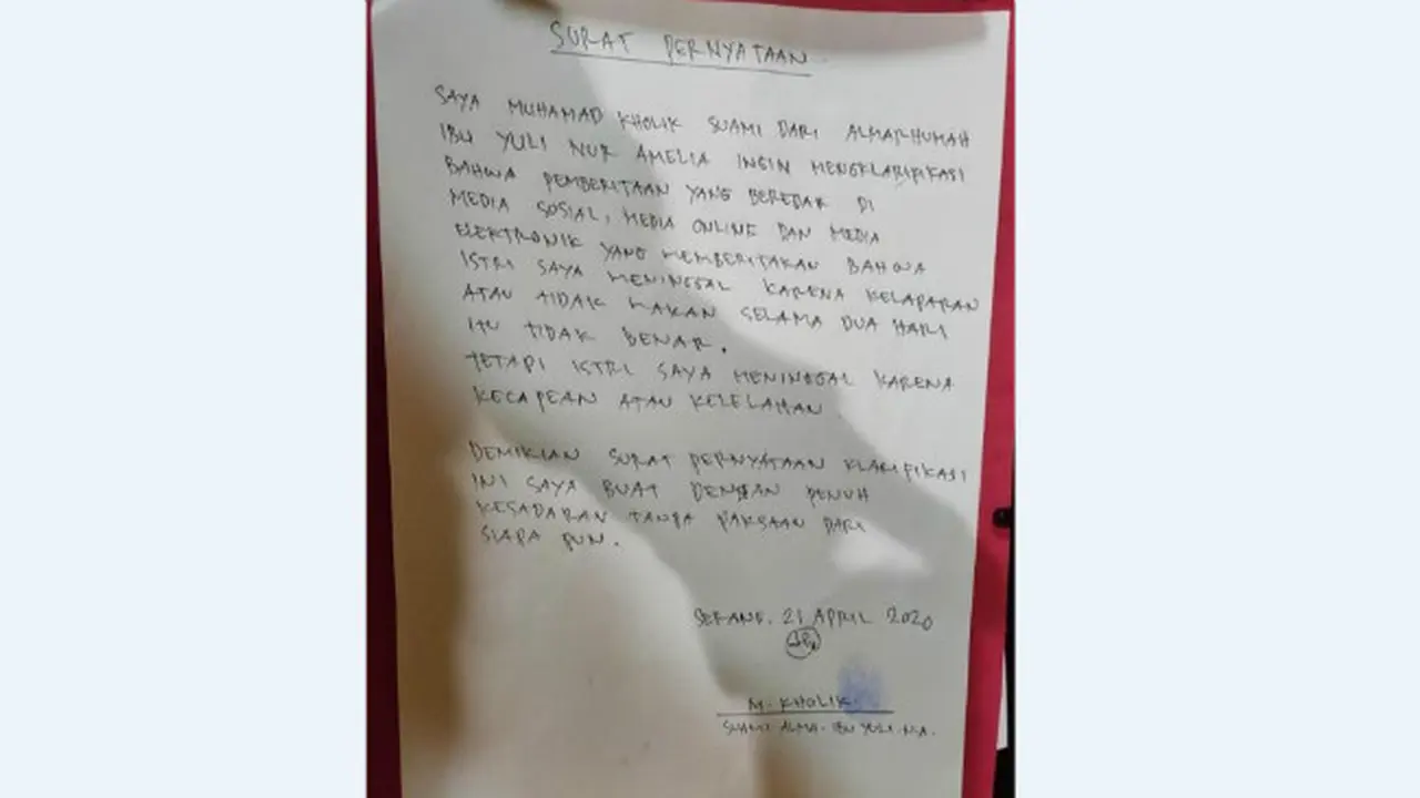 Klarifikasi suami Ibu Yulie yang diduga meninggal karena kelaparan.