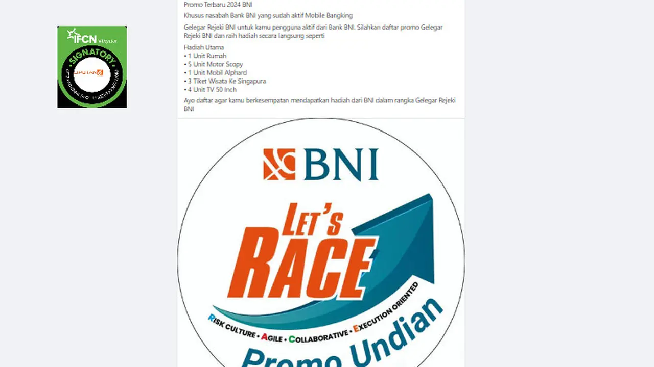 Tangkapan layar klaim registrasi promo hadiah gelegar rejeki BNIC