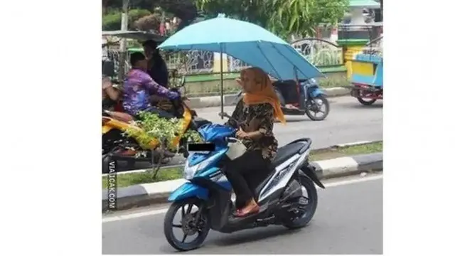 Kumpulan Potret Cara Unik Pemotor Mencegah Kulit Tersengat Panasnya Sinar Matahari (ist)
