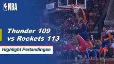 James Harden mencetak 41 poin dan Houston Rockets mengalahkan Oklahoma City Thunder 113-109 untuk kemenangan ketujuh mereka dalam delapan pertandingan terakhir.