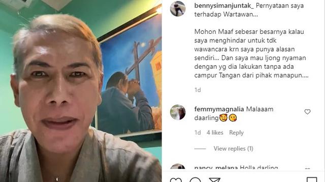 Benny Simanjuntak mengunggah video permasalahan rumah tangga Jonathan Frizzy dan Dhena Devanka (https://www.instagram.com/tv/CQLokkeHsLa/)