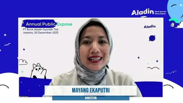 Direktur PT Bank Aladin Syariah Tbk, Mayang Ekaputri saat paparan publik PT Bank Aladin Syariah Tbk (BANK), Jumat (30/12/2022) (Foto: tangkapan layar/Elga N)
