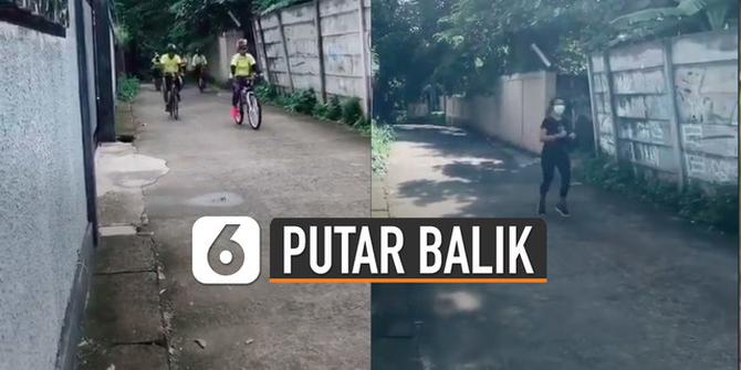 VIDEO: Sudah Diingatkan Jalan Buntu, Rombongan Pesepeda dan Pejalan Kaki Kena Karmanya