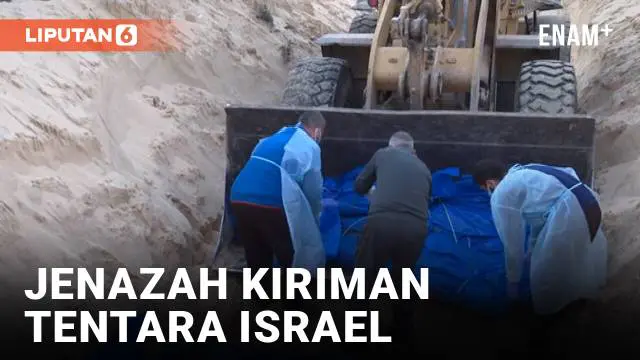 Puluhan jenazah diangkut kontainer dan sampai di Rafah jalur Gaza. Jenazah yang dimasukkan dalam puluhan kantong adalah kiriman dari tentara Israel yang menjadi korban konflik bersenjata di Gaza.