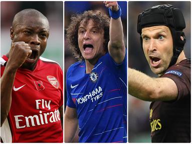 Kepindahan David Luiz ke Arsenal dari Chelsea menambah daftar pemain yang pernah membela kedua klub asal London dengan rivalitas tinggi itu. Berikut 7 pemain yang pernah membela Arsenal dan Chelsea.(Kolase foto AFP)