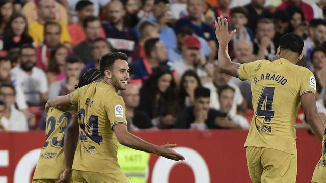 Perayaan gol pemain Barcelona saat melawan Sevilla