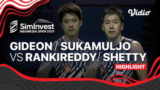 Berita video highlights laga semifinal Indonesia Open 2021 nomor ganda putra, Marcus Gideon / Kevin Sanjaya melawan pasangan India, Satwiksairaj Rankireddy / Chirag Shetty, di mana Minions meraih kemenangan, Sabtu (27/11/2021).