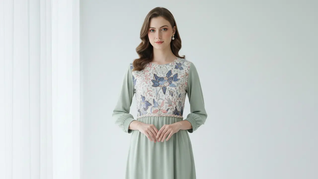7 Model Dress Batik Kombinasi Kain Polos Warna Pastel yang Anggun, Modern dan Nyaman Dipakai
