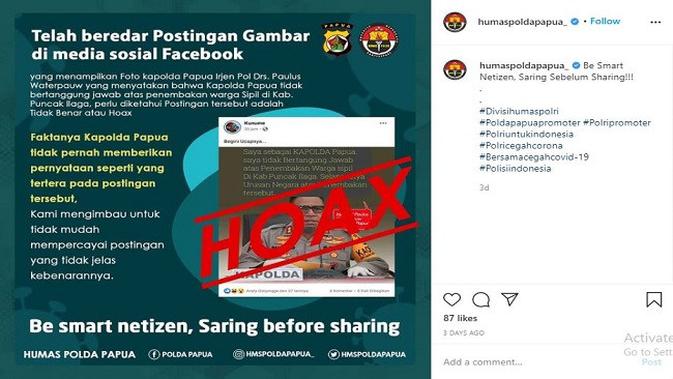 Gambar Tangkapan Layar Unggahan dari Akun Instagram @humaspoldapapua_