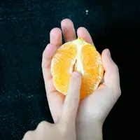 Ilustrasi miss v menggunakan buah jeruk Credit by unsplash.com/alexander grey