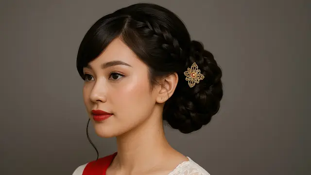 7 Model Sanggul Modern dengan Poni untuk HUT RI ke-80, Anggun dan Kekinian