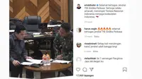 Menteri BUMN Erick Thohir mengunggah secuplik video momen bersama Jenderal TNI Andika Perkasa. Diketahui, Presiden Jokowi melantik Jenderal Andika Perkasa sebagai Panglima TNI menggantikan Marsekal Hadi Tjahjanto yang memasuki masa pensiun.
