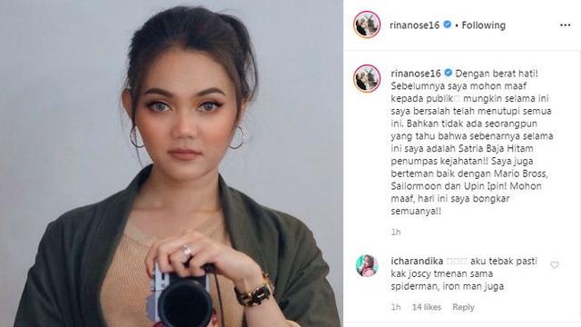 Unggahan Rina Nose. (Foto: Instagram @rinanose16)