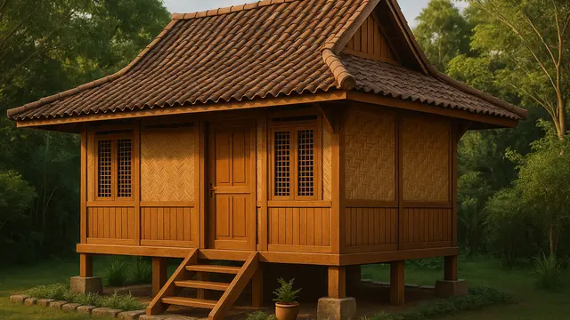 Rumah Kecil Sederhana dari Bambu Gaya Sunda