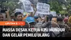 Kelompok masyarakat sipil peduli pemilu dan demokrasi menggelar demo di depan Kantor KPU, Jalan Imam Bonjol, Jakarta Pusat. Massa menilai Pemilu 2024 berlangsung curang, massa pun menuntut Ketua KPU Hasyim Asy'ari mundur dari jabatannya.