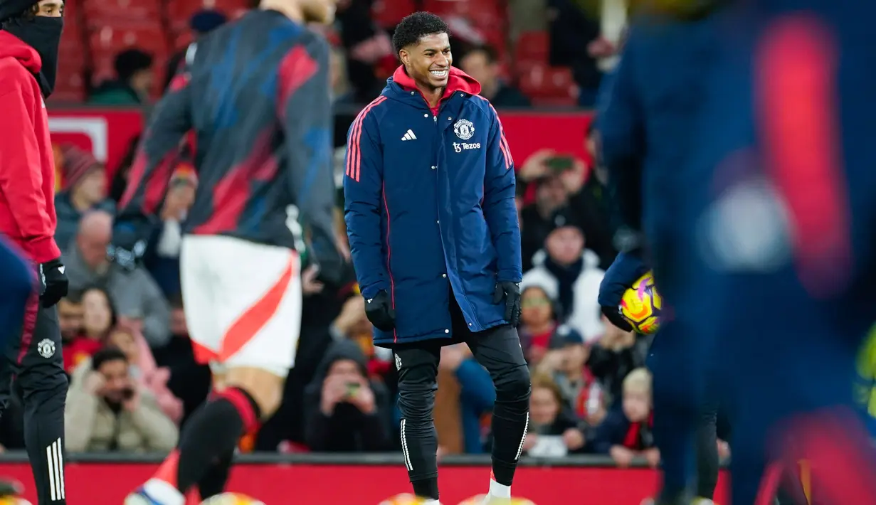 Penyerang asal Inggris Marcus Rashford kembali masuk dalam skuad Manchester United setelah absen dalam empat pertandingan terakhir secara beruntun. (AP Photo/Dave Thompson)