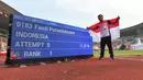 Atlet Indonesia Fauzi Purwolaksono melakukan selebrasi setelah berhasil menjadi peringkat pertama di nomor tolak peluru putra F57 cabang olahraga para atletik 11th ASEAN Para Games 2022 di Stadion Manahan Solo, 2 Agustus 2022. Fauzi berhasil mencatatkan lemparan sejauh 11.37 meter. (Foto: Dok. ASEAN Para Sports Federation)