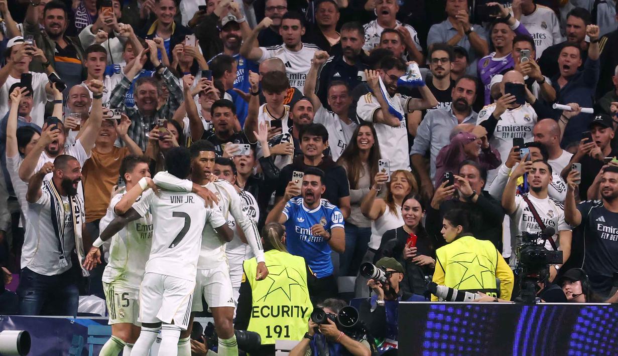 Real Madrid menunjukkan superioritasnya di Eropa setelah menaklukkan Juventus dengan skor tipis 1-0 pada matchday 3 Liga Champions 2025/2026 di Stadion Santiago Bernabeu, Madrid, Spanyol, Rabu (22/10/2025) waktu setempat atau Kamis (23/10/2025) dini hari WIB. (Pierre-Philippe MARCOU/AFP)