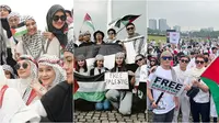 Potret artis turun ke jalan ikut aksi bela Palestina di Monas. (Sumber: Instagram/dindahw/attahalilintar/kikifarrel_)