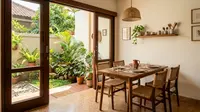 7 Desain Ruang Makan dengan Pintu Geser yang Menghadap Halaman, Terasa Luas dan Asri