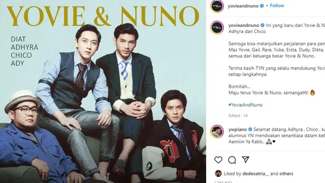 Yovie & Nuno formasi baru (foto: instagram @yovieandnuno)
