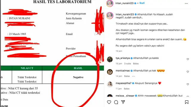 Intan Nuraini Negatif Setelah 10 Hari Isoman, Nangis Saat Peluk Suami dan Anak-Anak. (Instagram/intan_nuraini23)