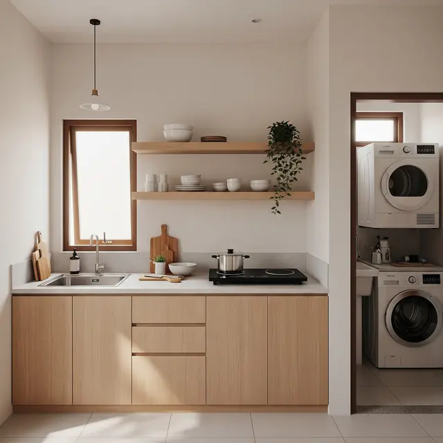 9 Desain Dapur Mungil 1,5x2 Meter Rumah Type 21 yang Menyatu dengan Ruang Laundry