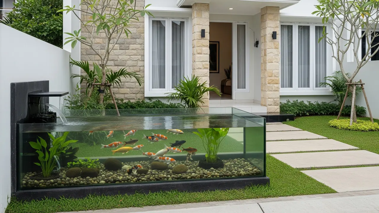 Model Kolam Ikan Kaca Minimalis Depan Rumah