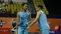 Ganda putra Indonesia, Fajar Alfian/Muhammad Rian Ardianto, saat bertanding pada babak 16 besar Hong Kong Open 2023 di Hong Kong Coliseum, Kowloon, Kamis (14/9/2023). (Bola.com/PBSI)