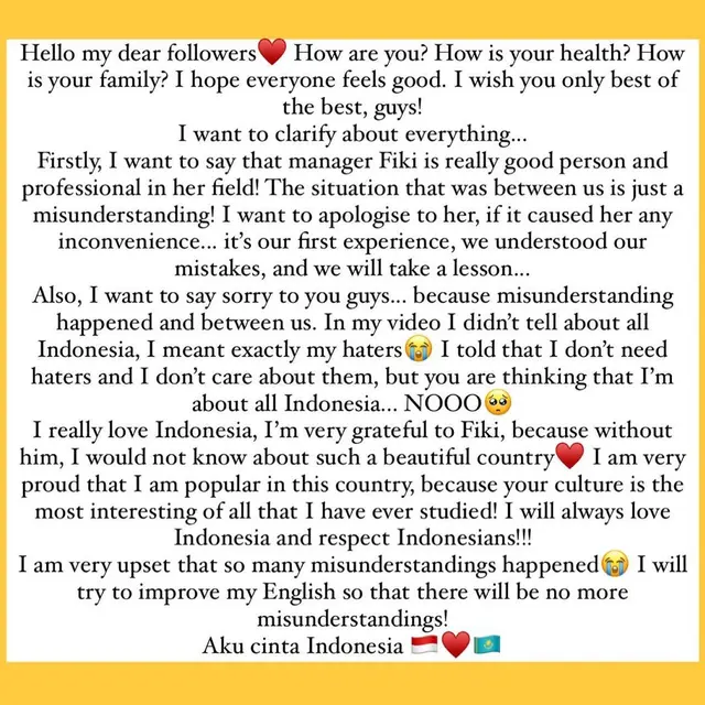 Usai Di-unfollow Massal, Dayana Minta Maaf dan Lempar Banyak Pujian untuk Indonesia