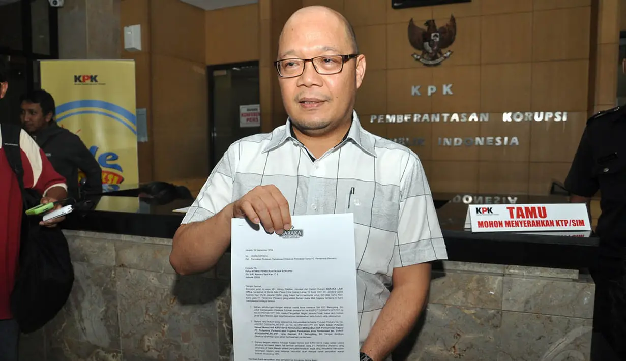 PT Pertamina Persero melaporkan Ketua Pengadilan Negeri (PN) Jakarta Pusat, Gusrizal ke KPK, (25/9/14). (Liputan6.com/Miftahul Hayat) 