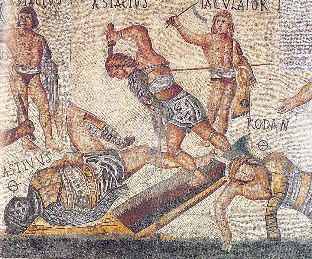 Mosaik kisah gladiator Romawi Kuno. (Sumber Wikimedia Commons)