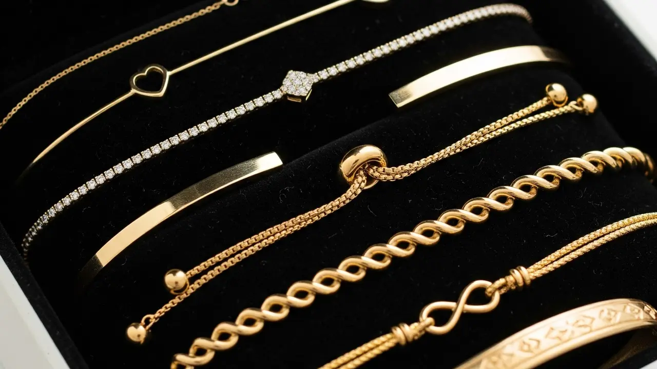 Kotak Perhiasan yang Berisi Koleksi Gelang Emas Ringan Modern Minimalis