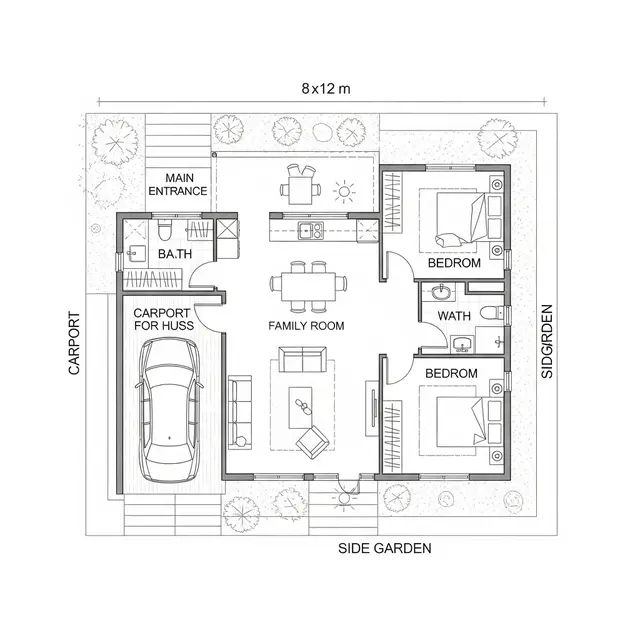 Model Rumah 8x12 Modern 2025 Hemat Budget dengan 2 Kamar. Gemini