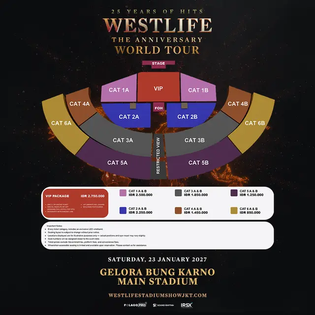Konser Westlife di Jakarta pada 23 Januari 2027. (dok. Folagopro & Sound Rhythm)